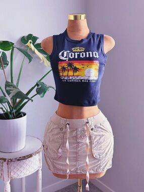 Corona Extra Sunset Palm Tree Graphic Baby Tank Top Size Large